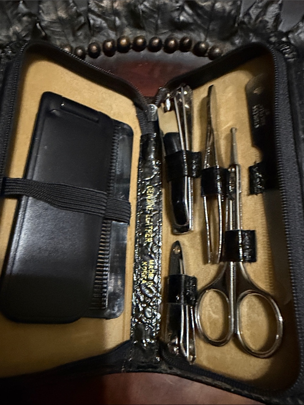 Men's Grooming Kit with Black Case and Silver Tools